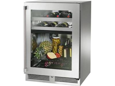 24" Perlick Marine Signature Series Dual Zone Wine/Refrigerator Stainless Steel Glass Door - HP24CM43RL