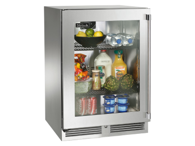 24" Perlick Marine Signature Series Left-Hinge Refrigerator in Stainless Steel Glass Door with Door Lock - HP24RM43LL