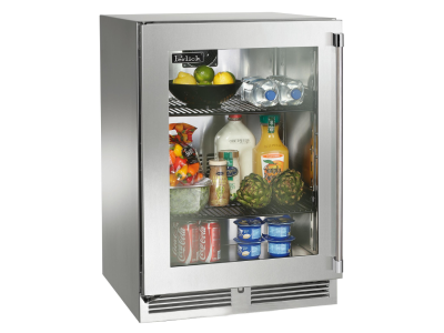 24" Perlick Marine Signature Series Left-Hinge Refrigerator in Stainless Steel Glass Door - HP24RM43L