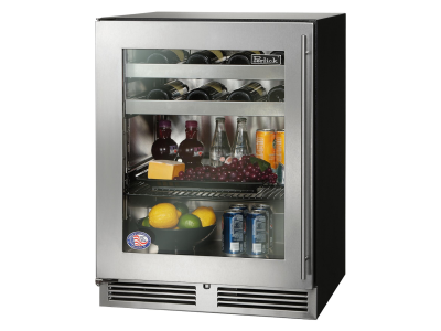 24" Perlick Indoor ADA Height Left-Hinge Compliant Beverage Center in Stainless Steel Glass Door with Door Lock - HA24BB43LL