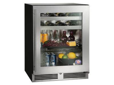 24" Perlick Indoor ADA Height Right-Hinge Compliant Beverage Center in Stainless Steel Glass Door with Door Lock - HA24BB43RL