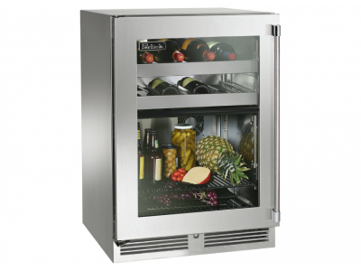 24" Perlick Indoor Signature Series Left-Hinge Dual-Zone Refrigerator/Wine Reserve in Stainless Steel Glass Door - HP24CS43L