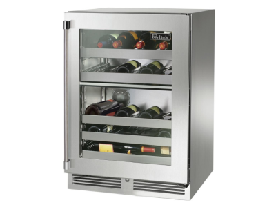 24" Perlick Indoor Signature Series Right-Hinge Dual-Zone Wine Reserve in Stainless Steel Glass Door - HP24DS43RL