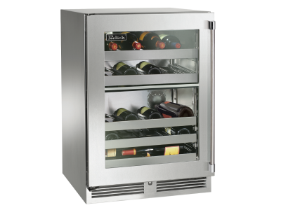 24" Perlick Indoor Signature Series Left-Hinge Dual-Zone Wine Reserve in Stainless Steel Glass Door - HP24DS43L