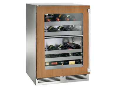 24" Perlick Indoor Signature Series Left-Hinge Dual-Zone Wine Reserve in Panel Ready Glass Door - HP24DS44L