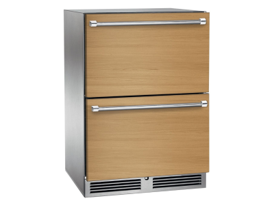 24" Perlick Indoor Signature Series Dual-Zone Refrigerator/Freezer Panel Ready Drawers with Door Lock - HP24ZS46DL