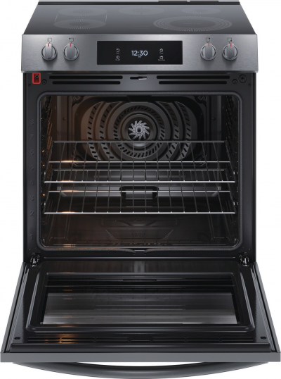 30" Frigidaire Gallery 6.2 Cu. Ft. Front Control Electric Range with Total Convection in Black Stainless Steel - GCFE306CBD