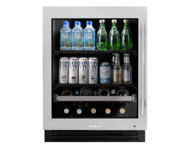 24" True Residential 5 Cu. Ft. ADA Height Stainless Glass Left-Hinge UnderCounter Beverage Center - TUBADA-24-LG-A-S