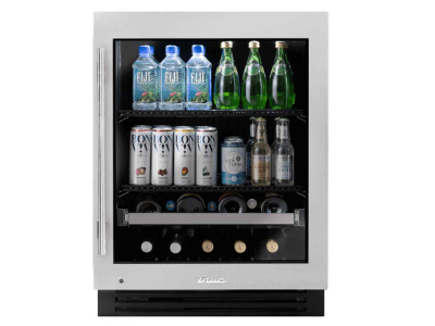 24" True Residential 5 Cu. Ft. ADA Height Stainless Glass Right-Hinge UnderCounter Beverage Center - TUBADA-24-RG-A-S