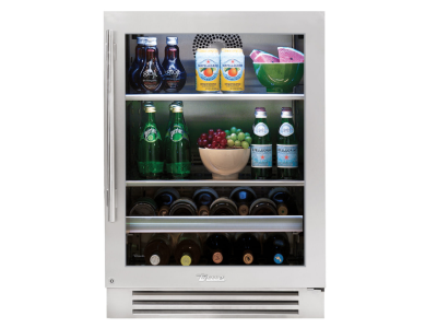 24" True Residential 5.8 Cu. Ft. Stainless Glass Left-Hinge UnderCounter Beverage Center - TBC-24-R-SG-C