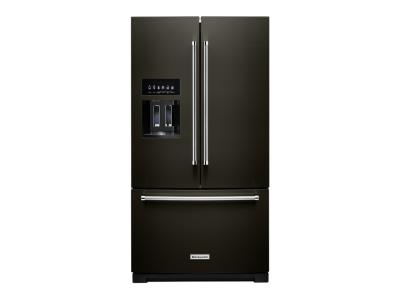 36" KitchenAid 26.8 Cu. Ft. Standard-Depth French Door Refrigerator in Black Stainless Steel - KRFF577KBS