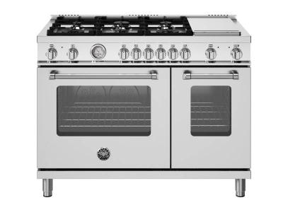 48" BERTAZZONI 7 Cu. Ft. Freestanding Dual Fuel Range with 6 Brass Burners - MAS486BTFEPXT