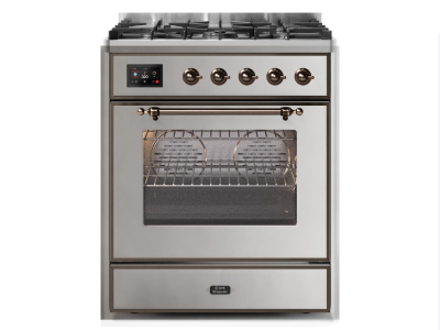 30" ILVE Majestic II Dual Fuel Liquid Propane Range in Stainless Steel with Bronze Trim - UM30DNE3/SSB LP