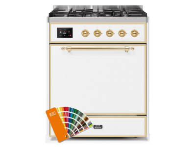 30" ILVE 4 Cu. Ft. Majestic II Dual Fuel Liquid Propane Range in Custom RAL Color with Brass Trim - UM30DQNE3/RALG LP