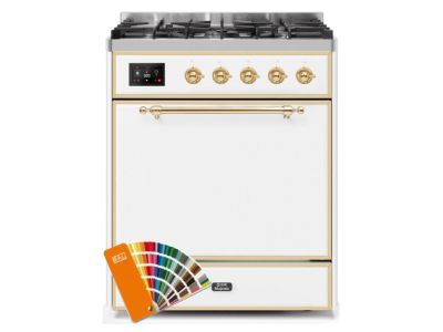 30" ILVE 4 Cu. Ft. Majestic II Dual Fuel Natural Gas Range in Custom RAL Color with Brass Trim - UM30DQNE3/RALG NG