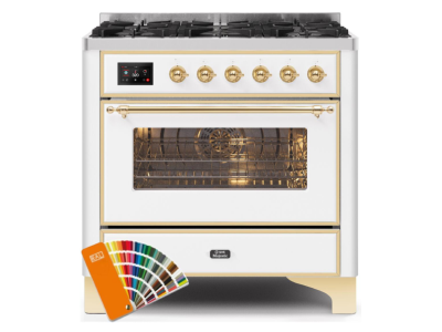 36" ILVE 3.5 Cu. Ft. Majestic II Dual Fuel Natural Gas Range in Custom RAL Color with Brass Trim - UM096DNS3/RALG NG