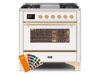 36" ILVE 3.5 Cu. Ft. Majestic II Dual Fuel Natural Gas Range in Custom RAL Color with Brass Trim - UM09FDNS3/RALG NG