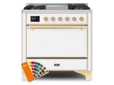 36" ILVE 3.5 Cu. Ft. Majestic II Dual Fuel Natural Gas Range in Custom RAL Color with Brass Trim - UM09FDQNS3/RALG NG