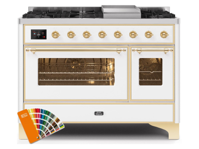 48" ILVE 5.02 Cu. Ft. Majestic II Dual Fuel Natural Gas Range in Custom RAL Color with Brass Trim - UM12FDNS3/RALG NG
