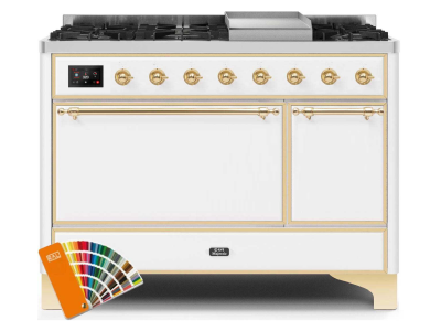 48" ILVE  5.02 Cu. Ft. Majestic II Dual Fuel Liquid Propane Range in Custom RAL Color with Brass Trim - UM12FDQNS3/RALG LP