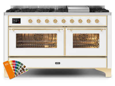 60" ILVE 5.02 Cu. Ft. Majestic II Dual Fuel Liquid Propane Range in Custom RAL Color with Brass Trim - UM15FDNS3/RALG LP