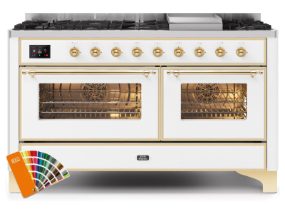 60" ILVE 5.02 Cu. Ft. Majestic II Dual Fuel Natural Gas Range in Custom RAL Color with Brass Trim - UM15FDNS3/RALG NG