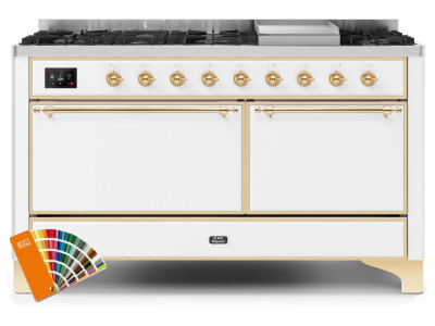 60" ILVE 5.02 Cu. Ft. Majestic II Dual Fuel Liquid Propane Range in Custom RAL Color with Brass Trim - UM15FDQNS3/RALG LP