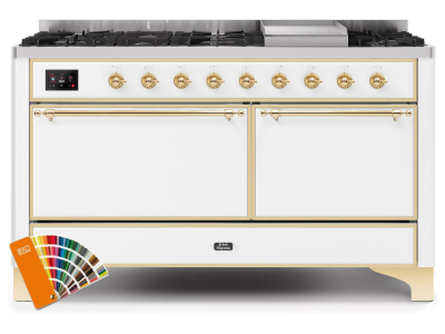 60" ILVE 5.02 Cu. Ft. Majestic II Dual Fuel Natural Gas Range in Custom RAL Color with Brass Trim - UM15FDQNS3/RALG NG