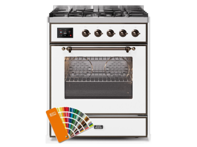 30" ILVE 4 Cu. Ft. Majestic II Dual Fuel Natural Gas Range in Custom RAL Color with Bronze Trim - UM30DNE3/RALB NG
