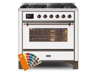 36" ILVE 3.5 Cu. Ft. Majestic II Dual Fuel Natural Gas Range in Custom RAL Color with Bronze Trim - UM096DNS3/RALB NG
