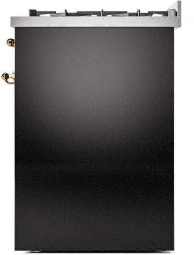 30" ILVE Nostalgie II Dual Fuel Freestanding Range in Gloss Black with Brass Trim - UP30NMP/BKG LP