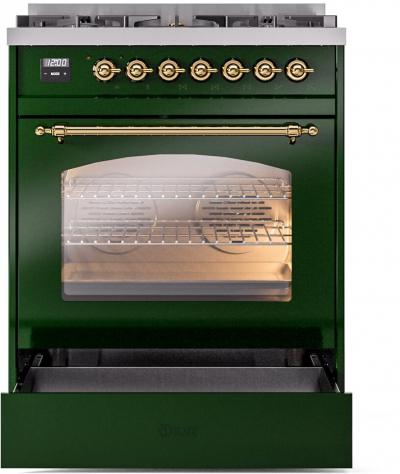 30" ILVE Nostalgie II Dual Fuel Freestanding Range with Brass Trim - UP30NMP/EGG LP