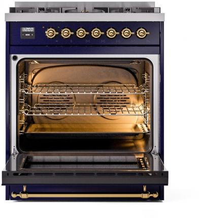 30" ILVE Nostalgie II Dual Fuel Freestanding Range with Brass Trim - UP30NMP/MBG LP