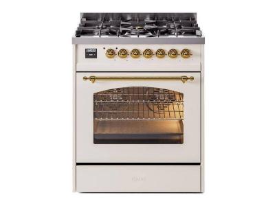 30" ILVE Nostalgie II Dual Fuel Freestanding Range with Brass Trim - UP30NMP/AWG LP