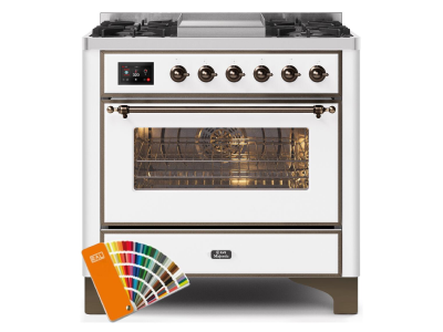 36" ILVE 3.5 Cu. Ft. Majestic II Dual Fuel Natural Gas Range in Custom RAL Color with Bronze Trim - UM09FDNS3/RALB NG