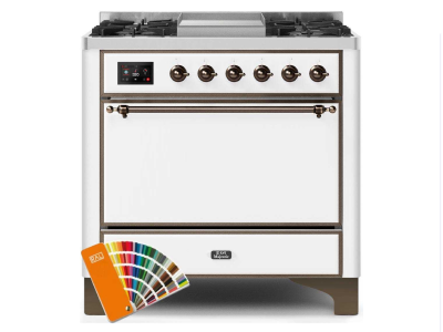 36" ILVE 3.5 Cu. Ft. Majestic II Dual Fuel Liquid Propane Range in Custom RAL Color with Bronze Trim - UM09FDQNS3/RALB LP