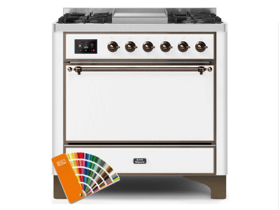36" ILVE 3.5 Cu. Ft. Majestic II Dual Fuel Natural Gas Range in Custom RAL Color with Bronze Trim - UM09FDQNS3/RALB NG