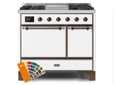 40" ILVE 3.82 Cu. Ft. Majestic II Dual Fuel Natural Gas Range in Custom RAL Color with Bronze Trim - UMD10FDQNS3/RALB NG