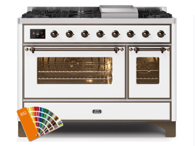 48" ILVE 5.02 Cu. Ft. Majestic II Dual Fuel Natural Gas Range in Custom RAL Color with Bronze Trim - UM12FDNS3/RALB NG
