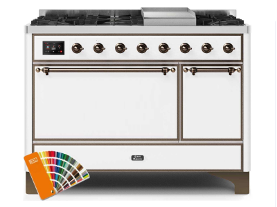 48" ILVE 5.02 Cu. Ft. Majestic II Dual Fuel Liquid Propane Range in Custom RAL Color with Bronze Trim - UM12FDQNS3/RALB LP