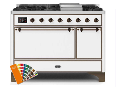 48" ILVE 5.02 Cu. Ft. Majestic II Dual Fuel Natural Gas Range in Custom RAL Color with Bronze Trim - UM12FDQNS3/RALB NG