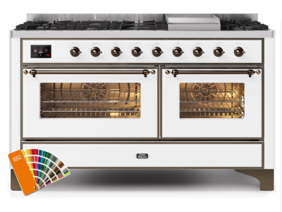 60" ILVE 5.02 Cu. Ft. Majestic II Dual Fuel Liquid Propane Range in Custom RAL Color with Bronze Trim - UM15FDNS3/RALB LP