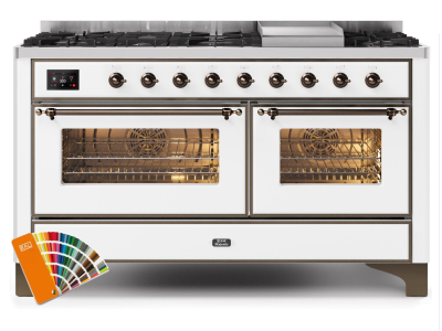 60" ILVE 5.02 Cu. Ft. Majestic II Dual Fuel Natural Gas Range in Custom RAL Color with Bronze Trim - UM15FDNS3/RALB NG
