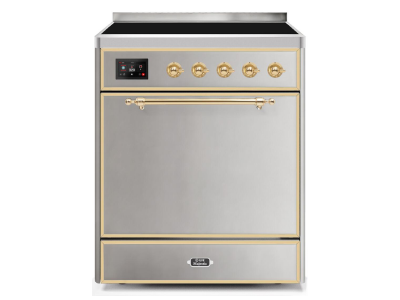 30" ILVE 4 Cu. Ft. Majestic II Electric Freestanding Range in Stainless Steel with Brass Trim - UMI30QNE3/SSG