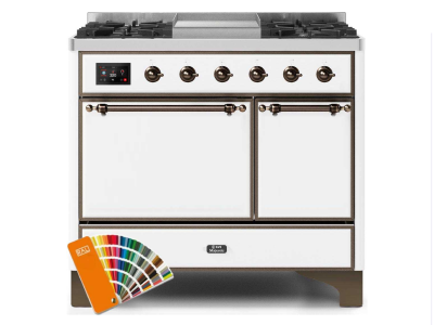 40" ILVE 3.82 Cu. Ft. Majestic II Dual Fuel Liquid Propane Range in Custom RAL Color with Bronze Trim - UMD10FDQNS3/RALB LP