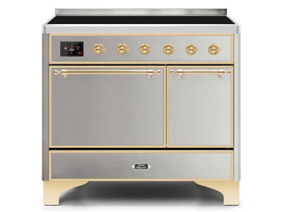 40" ILVE 3.82 Cu. Ft. Majestic II Electric Freestanding Range in Stainless Steel with Brass Trim - UMDI10QNS3/SSG