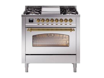 36" ILVE Professional Plus II Dual Fuel Liquid Propane Freestanding Range with Brass Trim - UP36FNMP/SSG LP