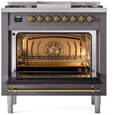 36" ILVE Professional Plus II Dual Fuel Liquid Propane Freestanding Range with Brass Trim - UP36FNMP/MGG LP