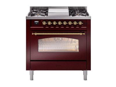 36" ILVE Professional Plus II Dual Fuel Liquid Propane Freestanding Range with Brass Trim - UP36FNMP/BUG LP