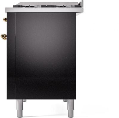 48" ILVE Nostalgie II Dual Fuel Natural Gas Freestanding Range in Glossy Black with Brass Trim - UP48FNMP/BKG NG